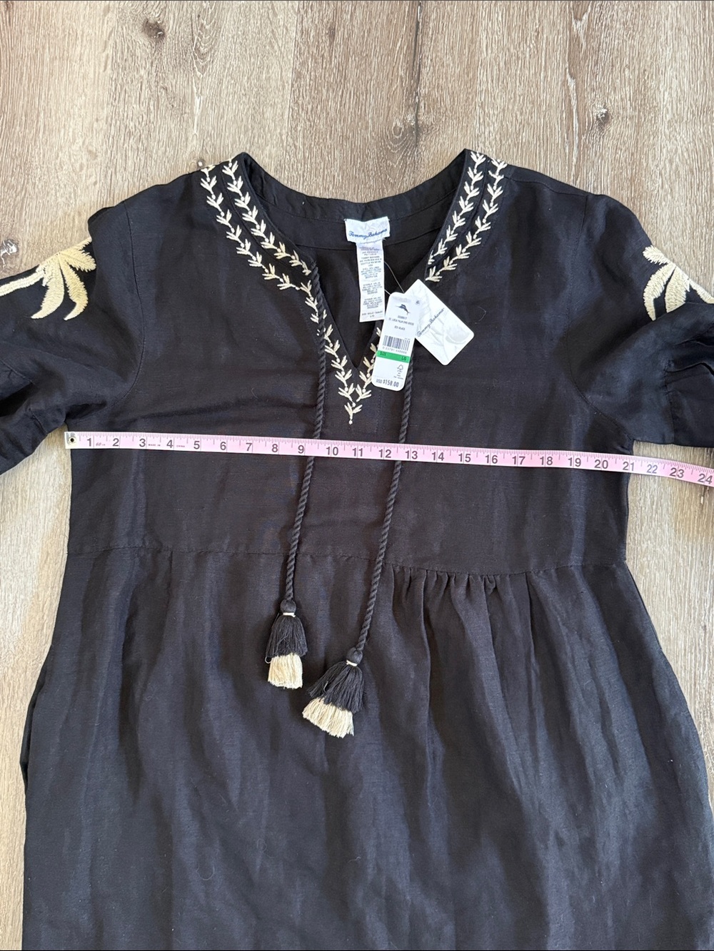 Tommy Bahama Black Dress with Cream Palm Embroidery Size L NWT - Picture 5 of 9